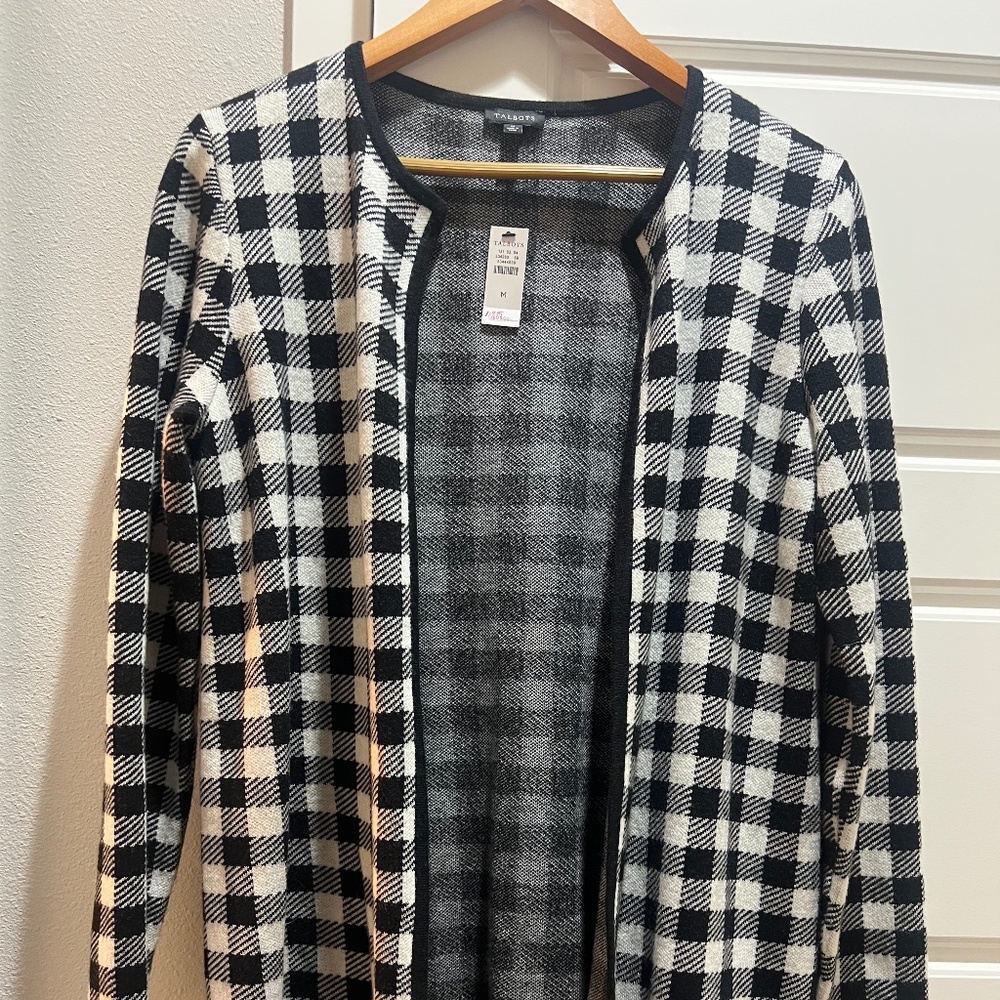 Talbots Buffalo Check Sweater Jacket Open Front Cardigan Size Medium